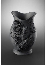 Resim Kurt Desenli Gül Kabartmalı Dekoratif Vazo Mat Dokulu Ev Ofis Salon Masa Raf Süsü Çiçeklik 15x10 Cm Gri 