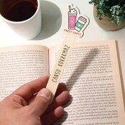 Resim Kahve Simgeli İsimli Ahşap Kitap Okuma Ayracı 