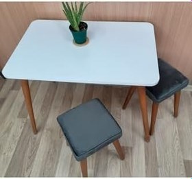 Resim Depolife Ahşap Gürgen Ayaklı 2 Tabureli Mutfak Yemek Masa Takımı 2 Tabure 1 Masa Seti 60X90 Masa Seti 