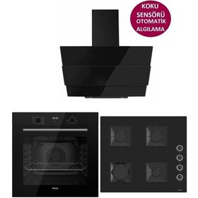 Resim Ferre Black Plus Serisi QBL63CS-SS205-SMRCW600 3lü Cam Ankastre Set 