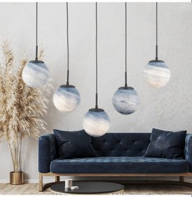 Resim Efser 5li Sıralı Avize Modern Oturma Odası Salon Sarkıt Avize Siyah 