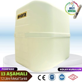 Resim Evora 13 Aşamalı 12 Litre Beyaz Kapalı Kasa Pompasız Su Arıtma Cihazı 