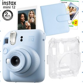 Resim Fujifilm Instax Mini 12 Mavi Fotoğraf Makinesi-20'lu Film-Kare Albüm ve Şeffaf Kılıf Seti 