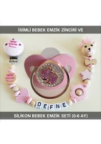 Resim Sahi Aksesuar İsimli Emzik Zinciri Ve Silikon Emzik Seti Bezyı387 Pembe - Yeşil 