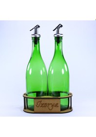 Resim Lazer Kesim Stantlı Zeytinyağı Şişe Seti 2 Li Yağdanlık Sosluk Sirkelik 2 750 Ml Açık Yeşil Silver Renk Akıtıcılı 