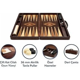 Resim Star Lüks Tavla Deri Çantalı Tavla Takımı Büyük Boy 36 Mm Akrilik Pul, Çift Kat Cilalı Oyun Yüzeyi, Fermuarlı & Kulplu Taşıma Çanta Tavla Seti 