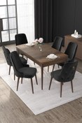 Resim Canisa Nex Serisi 80x132 Açılabilir Mdf Barok Ahşap Desen Masa Takımı Ve 6 Krem Sandalye 
