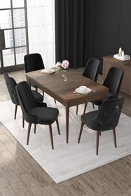 Resim Canisa Nex Serisi 80x132 Açılabilir Mdf Barok Ahşap Desen Masa Takımı Ve 6 Krem Sandalye 