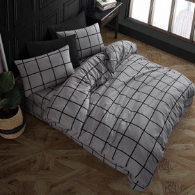 Resim Karo Gri %100 Pamuk Ranforce Battal Boy Nevresim Takımı 