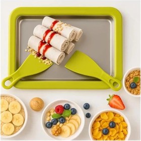 Resim Ev Tipi Dondurma Tavası, Paslanmaz Çelik Yüzeyli, Spatulalı, Rulo Dondurma ve Yoğurt Yapma Tepsisi 