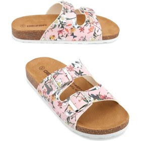 Resim Gezer Suni Deri Mantarlı Pvc Rahat Taban Ayarlanabilir Tokalı Kadın Günlük Terlik Beyaz 