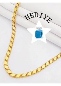 Resim 925 Ayar Gümüş Gold Altın Kaplama Pullu Zincir Kolye 4 Mm 