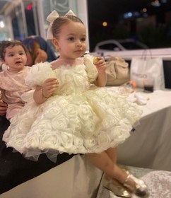 Resim Manolya Krem Gül Kabartma Kız Çocuk Abiye Elbise - 11 Yaş 