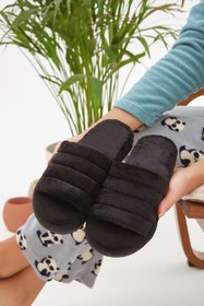 Resim Moda Devrin Siyah Önü Açık Sessiz Taban Kadın Terlik Ev Terliği 