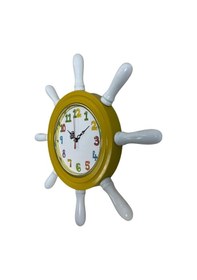 Resim Sarı Çocuk Odası Kamelalı Dümen Duvar Saati Açık 