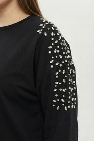 Resim Kadın Büyük Beden Uzun Kollu Taş İşlemeli Modal Eşofman Takımı 8250-26 - 5XL / Camel 