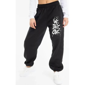 Resim Bluu Unisex Mevsimlik Kumaş Elastik Bel Baskılı Joggers Pantolon Eşofman Altı Siyah 