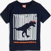 Resim Erkek Bebek Dinozor Baskılı Bisiklet Yaka Kısa Kollu Tişört 