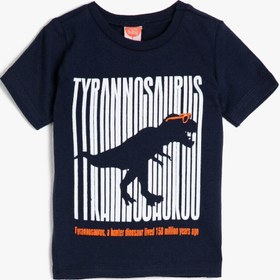 Resim Erkek Bebek Dinozor Baskılı Bisiklet Yaka Kısa Kollu Tişört 