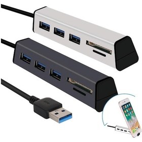 Resim Alüminyum Alaşımlı Usb 3.0 - 3 Bağlantı Noktalı Usb 3.0 Hub Tf/sd Kart Okuyucu, Gizli Telefon Desteği İle - Gri 
