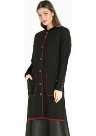 Resim Dik Yaka Cepli Uzun Triko Ceket - Siyah 001 