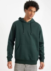 Resim DeFacto Regular Fit Kapüşonlu Kanguru Cepli İçi Yumuşak Tüylü Basic Düz Sweatshirt 