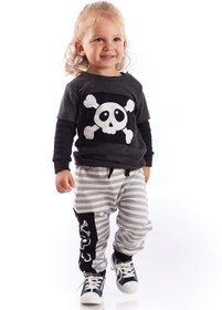 Resim Colorinas Bebek Çizgili Kurukafa Baskılı Unisex Penye Eşofman Altı 