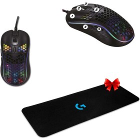 Resim Lunatic Sparrow 6400 Dpi Rgb Ledli Makrolu Oyuncu MOUSE+70X30 Gaming Mousepad 