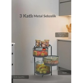 Resim 3 Katlı Sebzelik Açılır Metal Patates Soğan Sepeti Paslanmaz Meyvelik Organizer Sepet Siyah 
