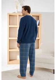 Resim Pijamoni Erkek Düğme Yaka Kışlık Polar Pijama Takımı 6100/5,5 - 1 Adet Lacivert 