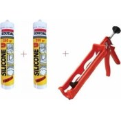Resim Soudal Beyaz Silikon 280 gr 2 Adet + Silikon Tabancası 