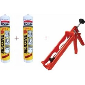 Resim Soudal Beyaz Silikon 280 gr 2 Adet + Silikon Tabancası 