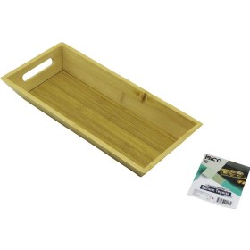 Resim Dikdörtgen 16x35cm Derin 4.5cm Ahşap Bambu Sunum Tepsisi Çift Oyma Kulplu Kahverengi 