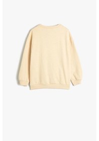 Resim Koton Kız Bebek Dinozorlu Sweatshirt Bisiklet Yaka Uzun Kollu Şardonlu Pamuklu Bej 