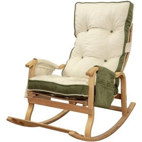 Resim Evoke Lüx Ahşap Çift Minderli Çift Cepli Sallanan Sandalye Yeşil-krem Krem - Yeşil 
