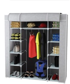 Resim Genel Markalar Metal Profilli Bez Dolap Portatif Bez Dolap Çift Yandan Raflı SİYAH 