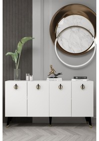 Resim 8217-32dd Kb150 Konsol, Tv Ünitesi Beyaz-siyah-altın Beyaz-siyah-altın 