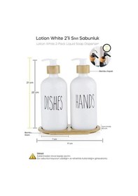 Resim 2 Li Beyaz Mutfak Sıvı Sabunluk Seti 500ml+500ml Bambu Standlı 