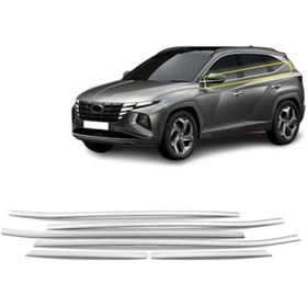 Resim Hyundaı Tucson 2022 Sonrası Cam Çıtası 6 Parça Paslanmaz Krom 