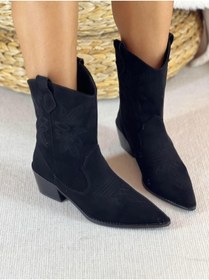 Resim SHOEMARK Opal Siyah Süet Nakışlı Western Kadın Bot 