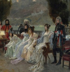 Resim An Evening’s Entertainment - by Josephine Flameng, 3d Printed with texture and brush strokes looks like original oil painting. - "9"x"13" in/24x35 / Floating Gold Frame 