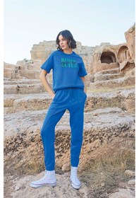 Resim Monamise Kadın Kısa Kollu "never Give Up" Eşofman Takımı 23092 Mavi 