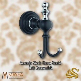 Resim Saray Banyo Artemis Siyah Krom İkili Bornozluk 