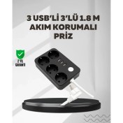 Resim Selfbuysell 4.1A Hızlı Şarjlı Akım Korumalı 4 Priz ve 3 USB Çıkışlı Priz 