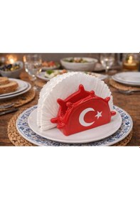 Resim Seramik Peçetelik 7,5 Cm Dekoratif Masa Üstü Peçete Tutucu, Şık Sunum Kırmızı 