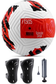 Resim Telvesse Futbol Topu 3'lü Set Pompa Ve Tekmelik Set Sert Zemin Halı Saha Futbol Topu Kırmızı Hibrit No:5 