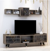Resim İNARCH DİZAYN Rosa Tv Ünitesi Alt - Üst Modül Takım Siyah Mermer Desen/istanbul Ceviz 