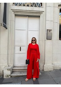 Resim Bonacosa Kadın Viskon 3 Lü Takım Kimono + Beli Lastikli Salaş Pantolon + Kısa Kol Tshirt 8 Renk Kırmızı 