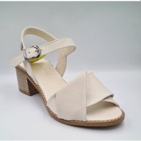 Resim Mammamia D25ys-2835 Kemik Renk Hakiki Deri Topuklu Kadın Sandalet Kemik 
