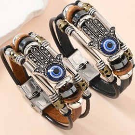 Resim Orijinal Deri Boncuklu Etnik Tarz Bileklik - Üniseks Çok Katmanlı Retro Moda Bilezik 